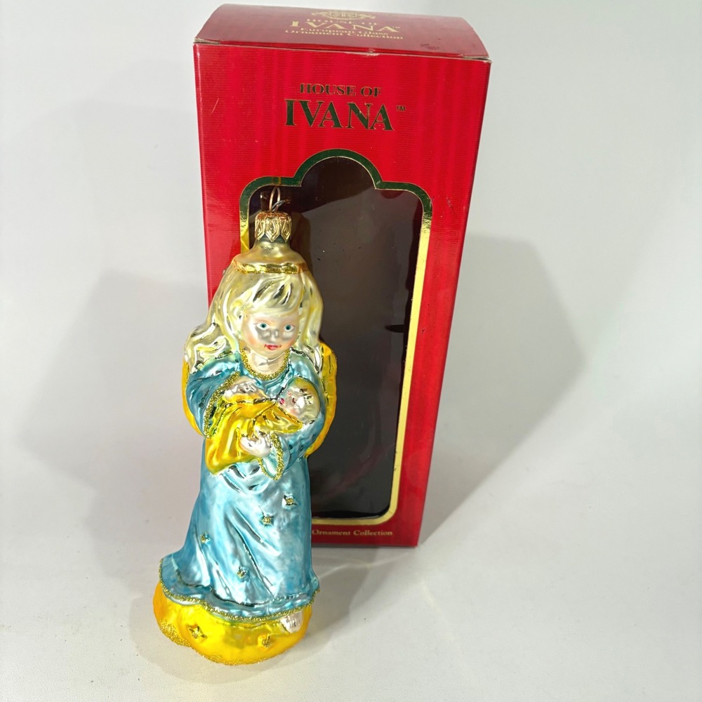 House of Ivana Trump Glass Angel with Baby Christmas Ornament Handcrafted Boxed